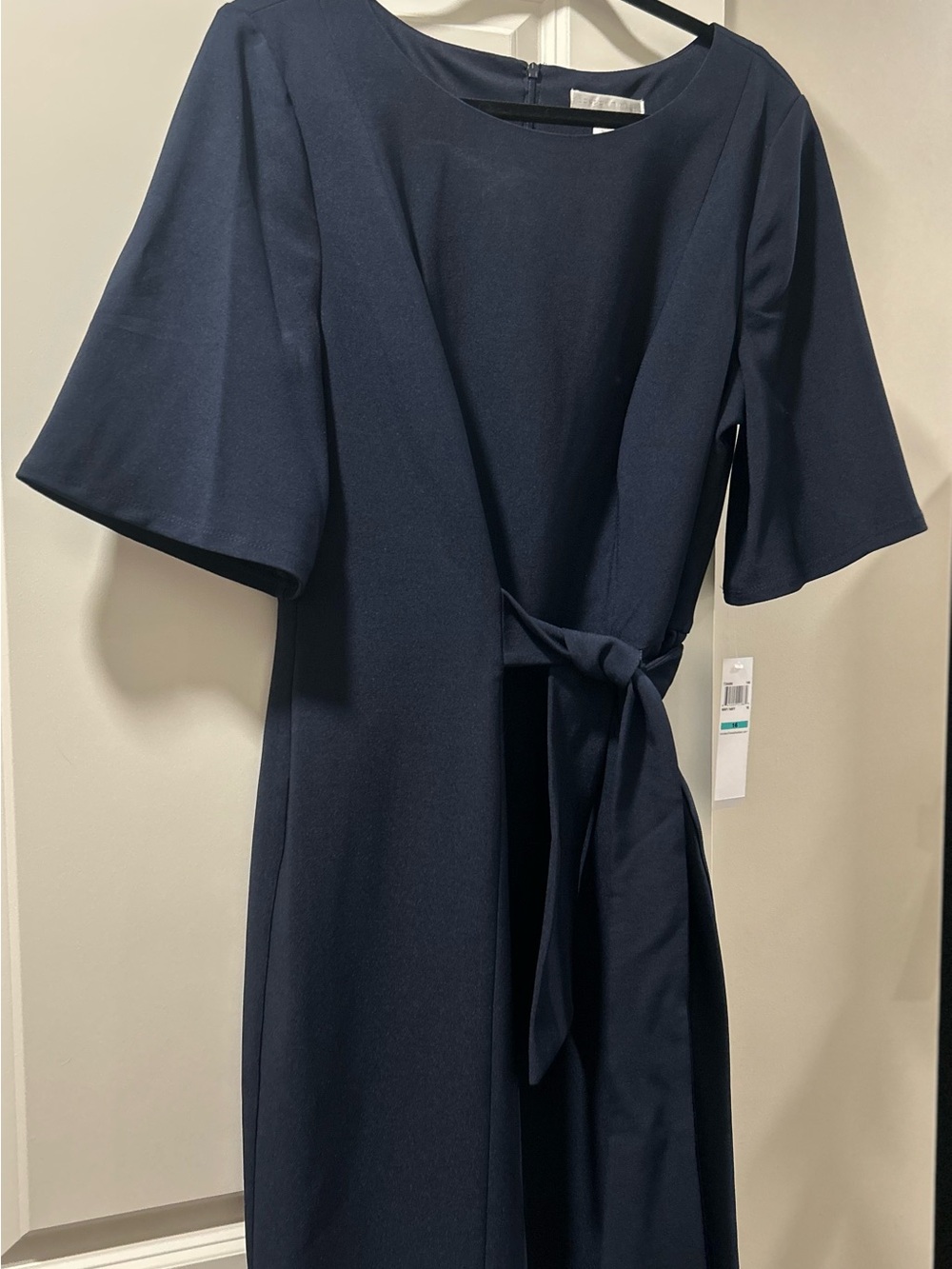 London Times Navy Tie-Waist Midi Dress